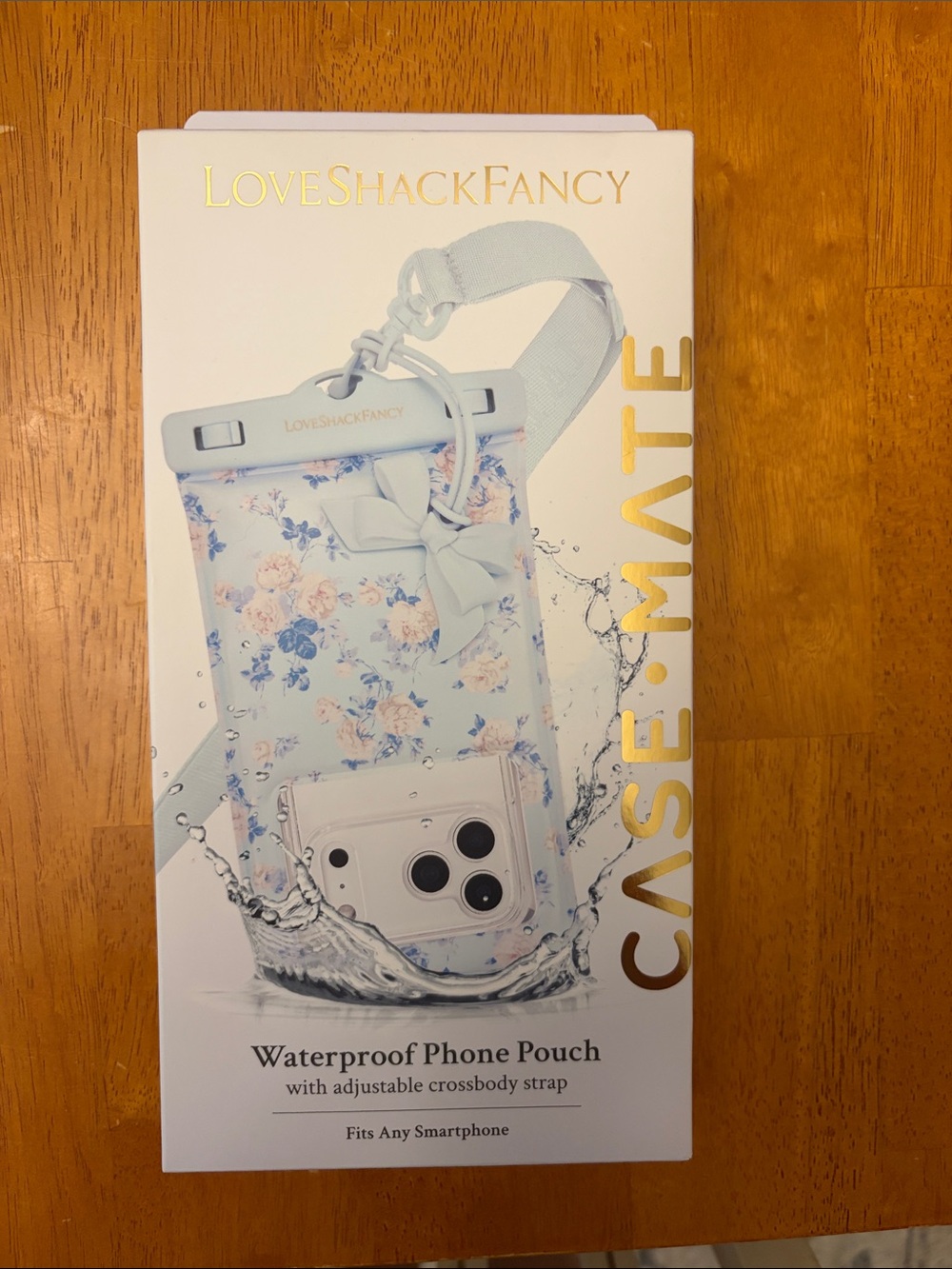 LoveShackFancy Light Blue Floral Waterproof Phone Pouch with Bow